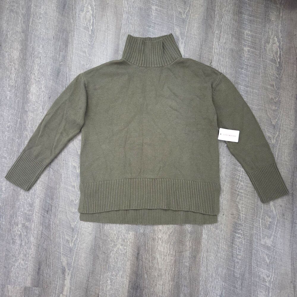 NWT Lucky Brand Women's Turtleneck Sz Sweater Small Olive Green Cotton Cashmere